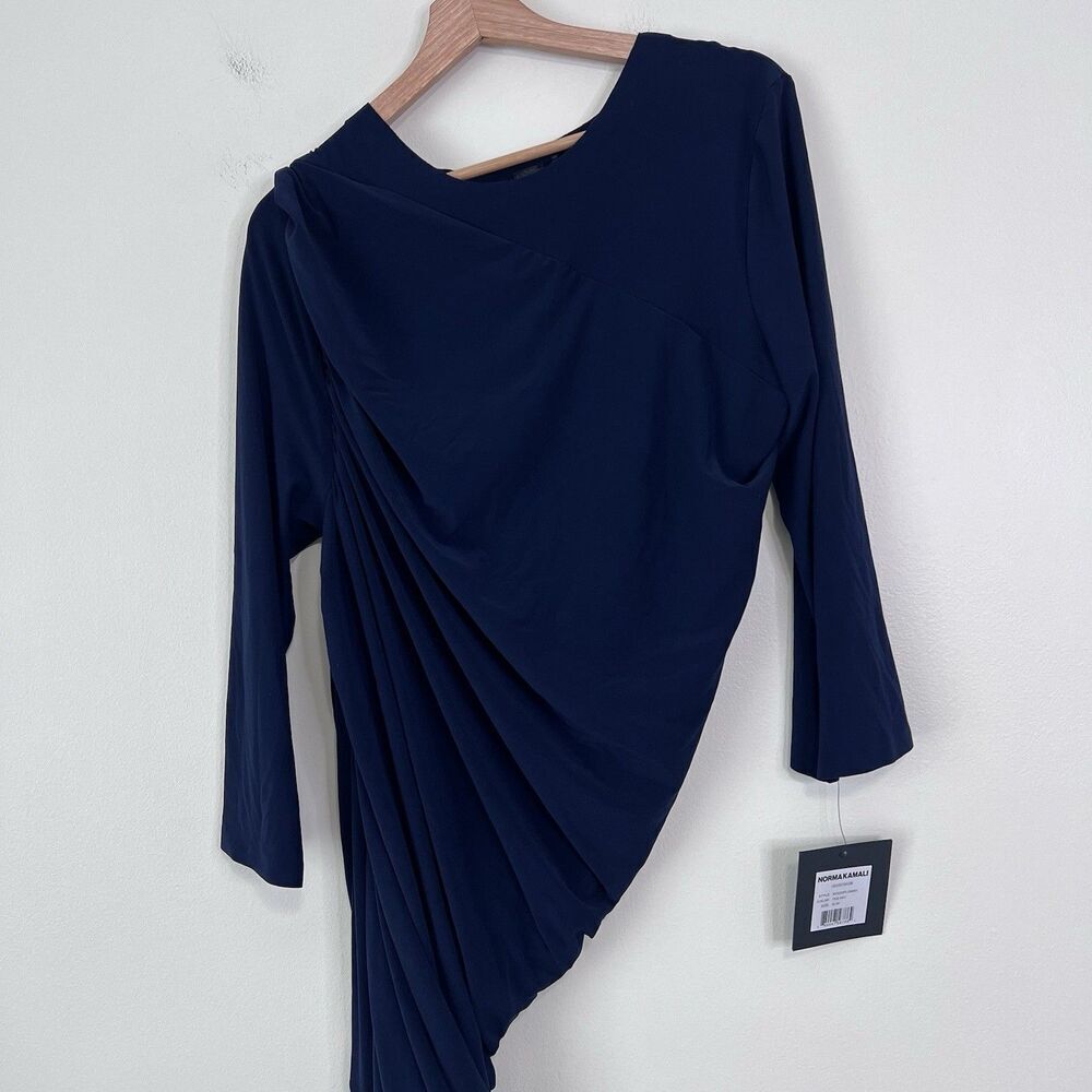 Norma Kamali Diana Gown Long Sleeve Midi Ruched Navy Dress Ruched NEW XL Revolve - Picture 5 of 11
